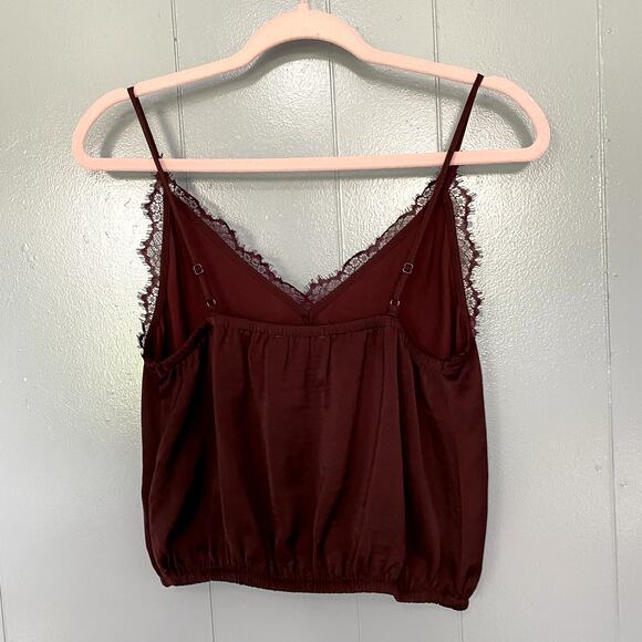 NEW Express Burgundy Lace Trim Elastic Hem Minimalist Classic Camisole Top XS - Picture 4 of 6